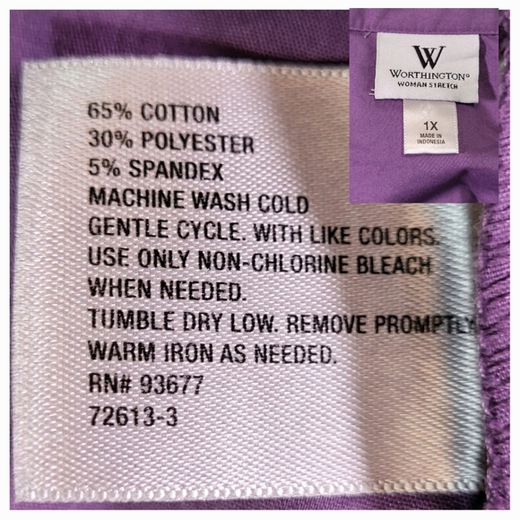 WORTHINGTON Woman Purple Button Up Stretch Blouse - Size 1X or Size 16W - Picture 3 of 4